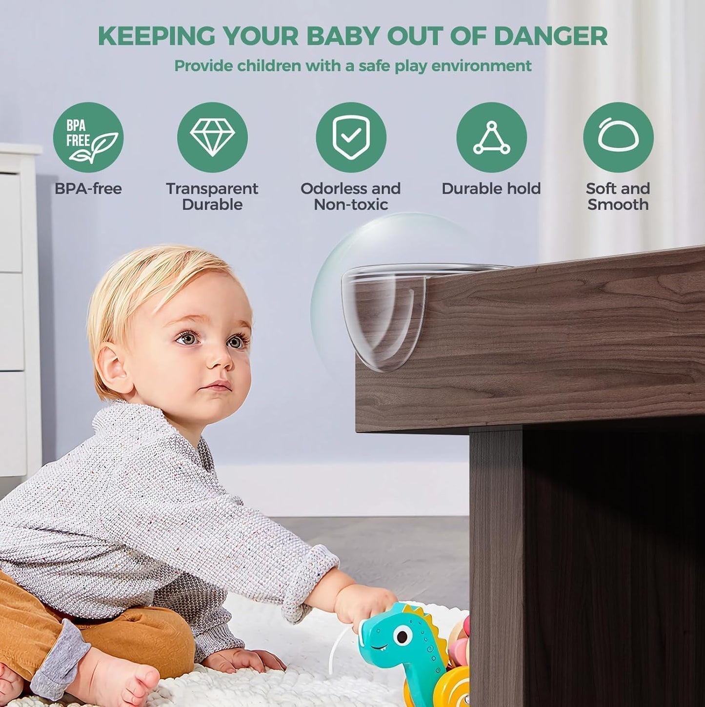 EARENDEL KIDS Baby Safety Furniture Locks - Adjustable & Flexible with 3M Adhesive, Child/Toddler/Infants Proofing Protector Locks for Kids for Drawers, Cabinets, Fridge, Cupboard -White
