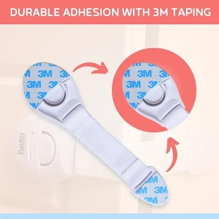 EARENDEL KIDS Baby Safety Furniture Locks - Adjustable & Flexible with 3M Adhesive, Child/Toddler/Infants Proofing Protector Locks for Kids for Drawers, Cabinets, Fridge, Cupboard -White