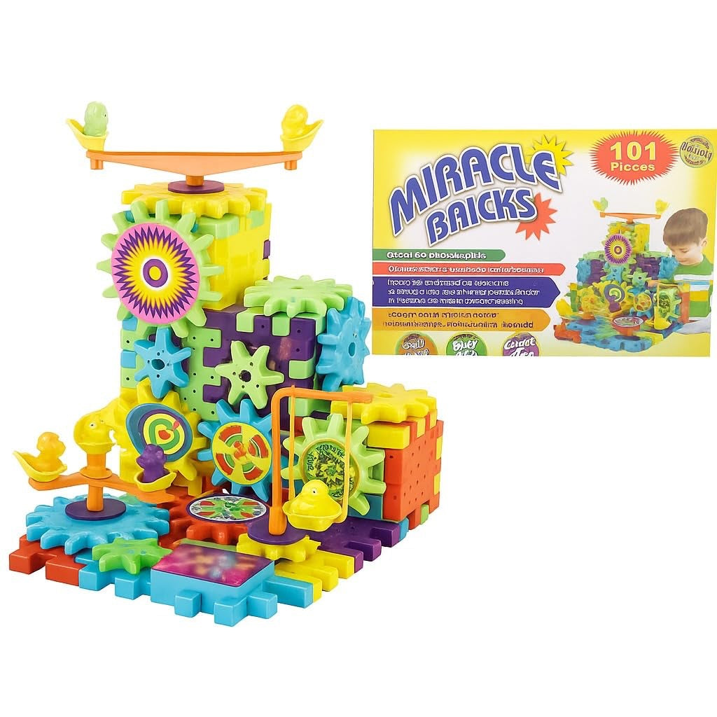Earendel Kids Battery Operated Rotating Building Blocks with Gears & 1 AA Battery | STEM Learning Toy for Kids | Spinning Talent Puzzle for Toddlers | Educational Construction Set - 3+ Years