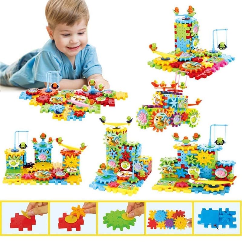 Earendel Kids Battery Operated Rotating Building Blocks with Gears & 1 AA Battery | STEM Learning Toy for Kids | Spinning Talent Puzzle for Toddlers | Educational Construction Set - 3+ Years