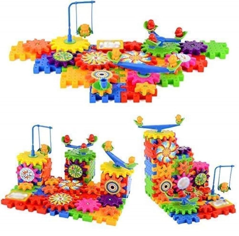 Earendel Kids Battery Operated Rotating Building Blocks with Gears & 1 AA Battery | STEM Learning Toy for Kids | Spinning Talent Puzzle for Toddlers | Educational Construction Set - 3+ Years