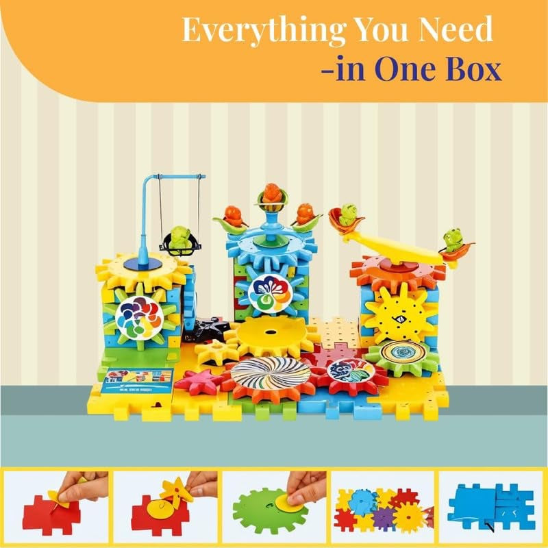 Earendel Kids Battery Operated Rotating Building Blocks with Gears & 1 AA Battery | STEM Learning Toy for Kids | Spinning Talent Puzzle for Toddlers | Educational Construction Set - 3+ Years
