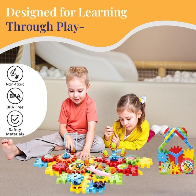 Earendel Kids Battery Operated Rotating Building Blocks with Gears & 1 AA Battery | STEM Learning Toy for Kids | Spinning Talent Puzzle for Toddlers | Educational Construction Set - 3+ Years