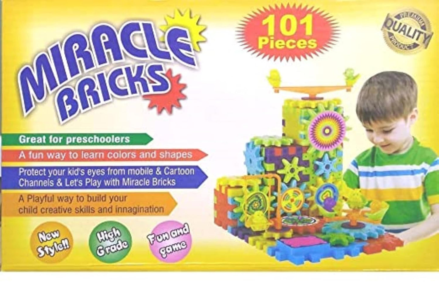 Earendel Kids Battery Operated Rotating Building Blocks with Gears & 1 AA Battery | STEM Learning Toy for Kids | Spinning Talent Puzzle for Toddlers | Educational Construction Set - 3+ Years