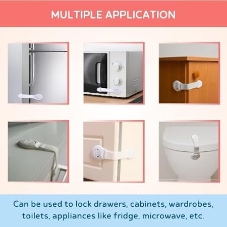 EARENDEL KIDS Baby Safety Furniture Locks - Adjustable & Flexible with 3M Adhesive, Child/Toddler/Infants Proofing Protector Locks for Kids for Drawers, Cabinets, Fridge, Cupboard -White