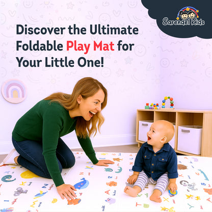 Alphabet Theme Foldable Baby Play Mat for Floor, Extra Large (180x150x6mm) Floor Mat for Crawling, Playing, & Tummy Time | Non-Toxic, Soft & Comfortable Kids Playmat