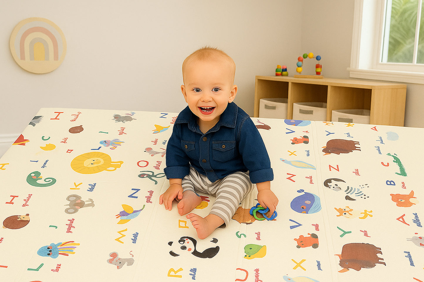 Alphabet Theme Foldable Baby Play Mat for Floor, Extra Large (180x150x6mm) Floor Mat for Crawling, Playing, & Tummy Time | Non-Toxic, Soft & Comfortable Kids Playmat