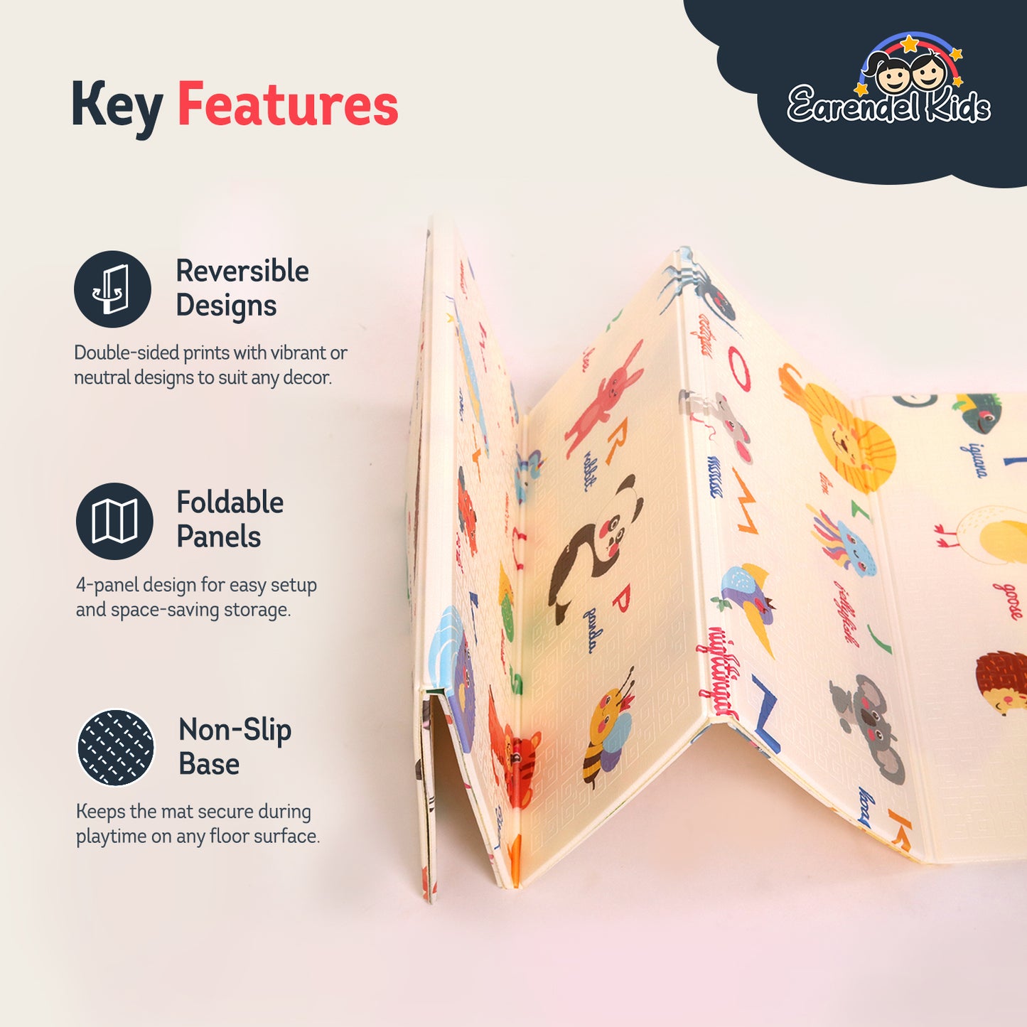 Alphabet Theme Foldable Baby Play Mat for Floor, Extra Large (180x150x6mm) Floor Mat for Crawling, Playing, & Tummy Time | Non-Toxic, Soft & Comfortable Kids Playmat