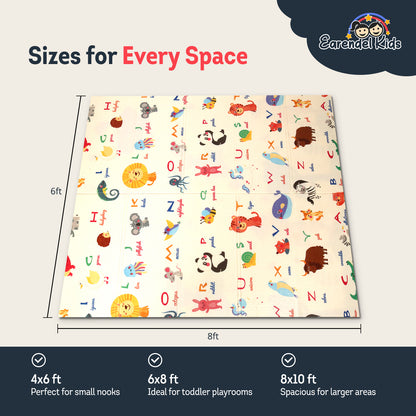 Alphabet Theme Foldable Baby Play Mat for Floor, Extra Large (180x150x6mm) Floor Mat for Crawling, Playing, & Tummy Time | Non-Toxic, Soft & Comfortable Kids Playmat